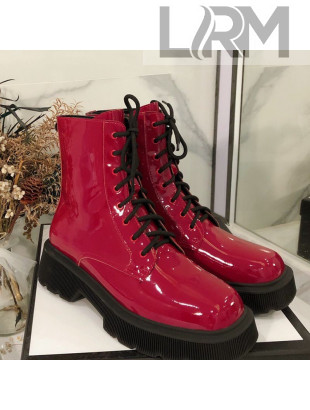 Gucci Patent Leathe Lace-up Short Boots Burgundy 2020