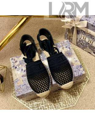 Dior Granville Espadrilles with Laces in Black Mesh Embroidery 2020