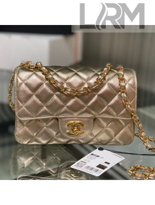 Chanel Metallic Lambskin Classic Mini Flap Bag 20cm Champagne Gold 2021