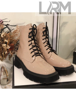 Gucci Patent Leathe Lace-up Short Boots Nude 2020