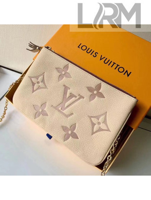 Louis Vuitton Double Zip Pochette Chain Pouch/Mini Bag in Giant Monogram Leather M80084 Cream White/Dusty Pink 2021