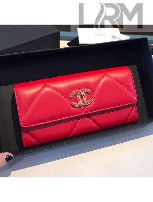Chanel 19 Goatskin Long Flap Wallet AP0955 Dark Red 2019