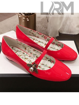 Gucci Patent Leather Flat Mary Janes Bee Pump Red 2019