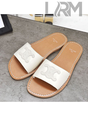Celine Logo Leather Slide Sandals White 2021