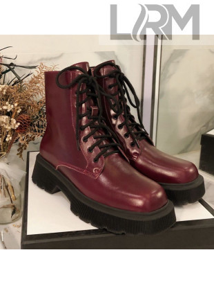 Gucci Oily Leathe Lace-up Short Boots Burgundy 2020