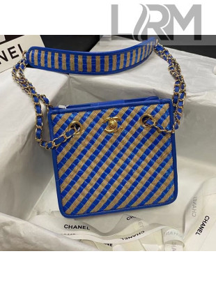 Chanel Raffia Drawstring Bucket Bag AS2421 Blue 2021