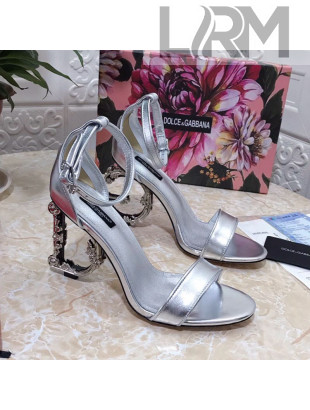 Dolce&Gabbana Metallic Leather Sandals with DG Heel 10.5cm Silver 2021