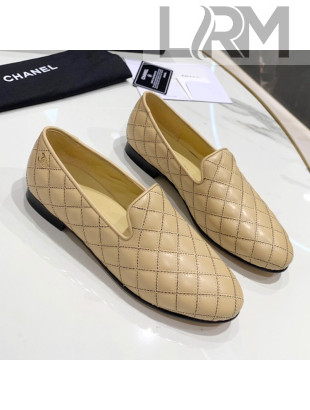 Chanel Quilted Calfskin Loafers Apricot 2021