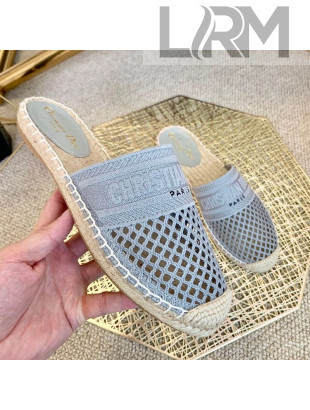 Dior Granville Espadrille Mules in Light Blue Mesh Embroidery 2020