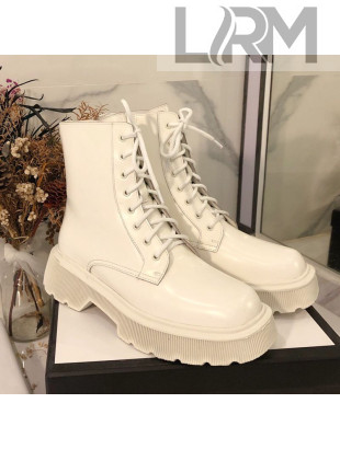 Gucci Shiny Leathe Lace-up Short Boots White 2020