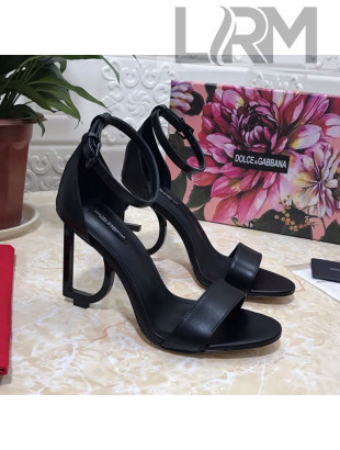 Dolce&Gabbana Matte Calfskin Sandals with DG Heel 10.5cm All Black 2021
