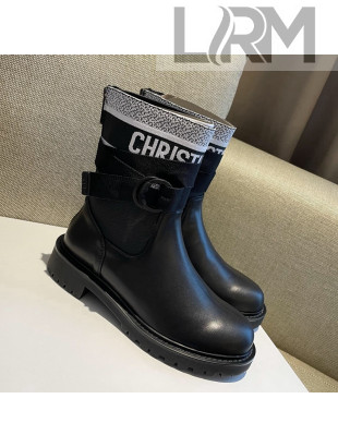 Dior D-Major Ankle Boots in Technical Fabric and Calfskin Black/White 2021