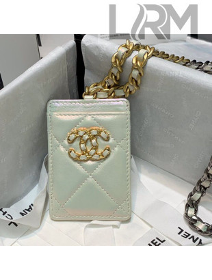 Chanel 19 Iridescent Badge Holder with Chain AP1745 White 2021