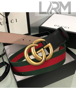 Gucci Web Fabric Belt 38mm with GG Buckle Red/Green/Gold 2019
