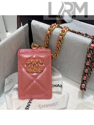 Chanel 19 Iridescent Badge Holder with Chain AP1745 Pink 2021