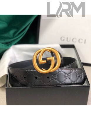 Gucci GG Embossed Leather Belt 34mm with GG Buckl Black 02