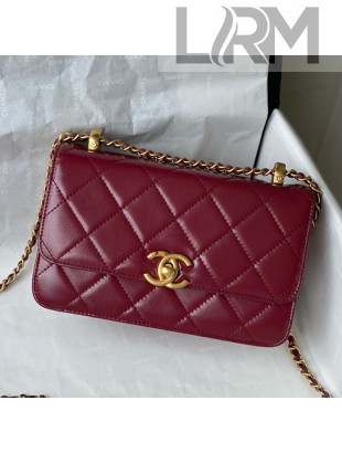 Chanel Quilted Calfskin Mini Flap Bag with Adjustable Strap AS2615 Burgundy 2021 TOP