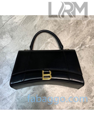 Balenciaga Hourglass Medium Top Handle Bag in Shiny Box Calfskin Black/Gold 2020