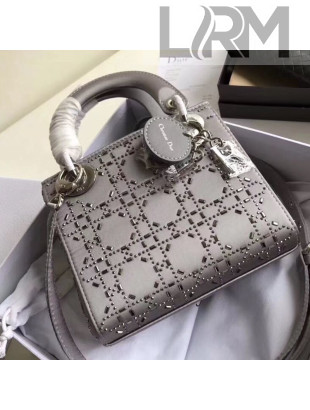 Dior Mini Lady Dior Top Handle Bag in Crystal Silk Grey