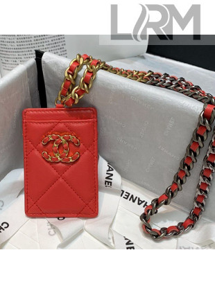 Chanel 19 Leather Badge Holder with Chain AP1745 Red 2021
