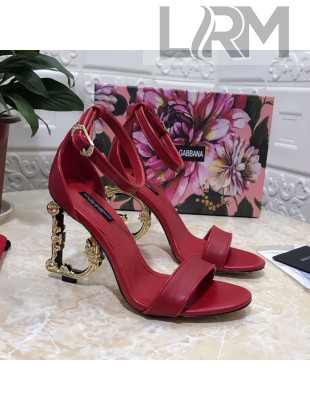 Dolce&Gabbana Calfskin Sandals with DG Heel 10.5cm Red/Gold 2021