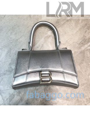 Balenciaga Hourglass Mini Top Handle Bag in Metallic Leather Silver 2020