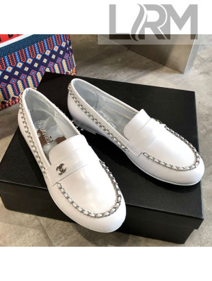 Chanel Lambskin Chain Flat Loafers G35631 White 2020