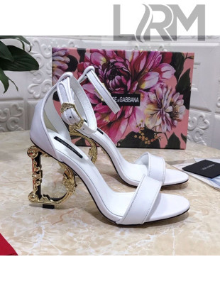 Dolce&Gabbana Calfskin Sandals with DG Heel 10.5cm White/Gold 2021