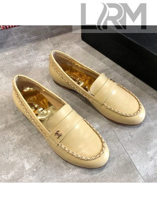 Chanel Lambskin Chain Flat Loafers G35631 Beige 2020