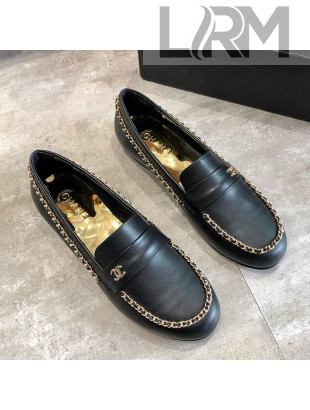 Chanel Lambskin Chain Flat Loafers G35631 Black 2020