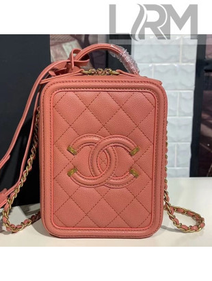 Chanel Grained Calfskin Long Vanity Case Top Handle Bag AS0988 Pink 2019