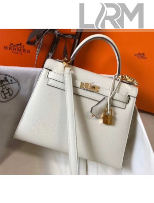 Hermes Kelly 25cm Top Handle Bag in Epsom Leather Off-White 2020