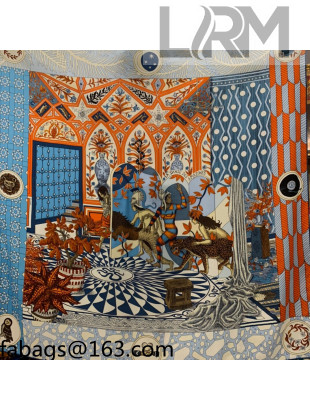 Hermes Lady knight Cashmere Silk Scarf 140x140cm Blue 2021 