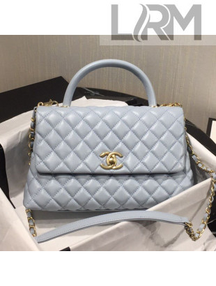 Chanel Grained Quilted Calfskin Coco Handle Flap Bag Light Blue 2019