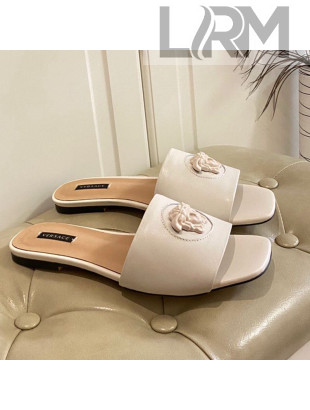 Versace Logo Flat Slide Sandals White 2021