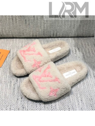 Louis Vuitton LV Wool Flat Slide Sandals White 2021 03