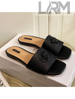 Versace Logo Flat Slide Sandals Black 2021
