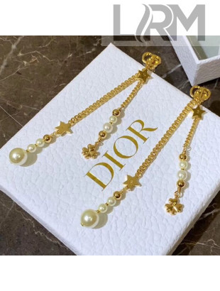 Dior Danseuse Etoile CD Pearl Star Long Tassel Earrings Gold/White 2019
