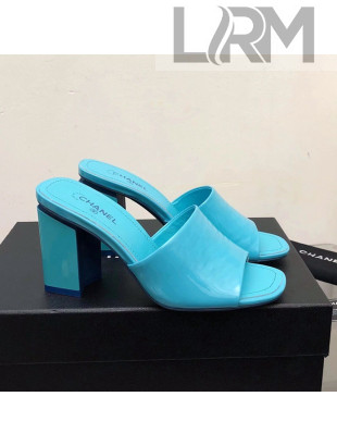 Chanel Patent Calfskin Slide Sandals 8.5cm G38689 Blue 2022 