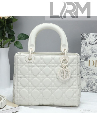 Dior Lady Dior Top Handle Bag in Ultra-Matte Cannage Calfskin White 2019