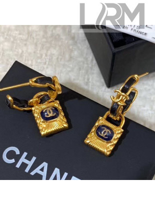 Chanel Chain Leather Lock Hoop Earrings AB3020 2019