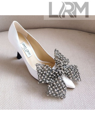 Jimmy Choo Mana Lambskin Pumps 8.5cm with Crystal Bow White 2021