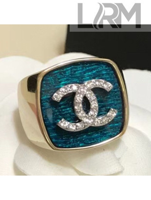 Chanel Crystal CC Wide Rings Blue 2021
