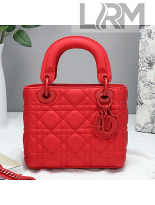 Dior Mini Lady Dior Top Handle Bag in Ultra-Matte Cannage Calfskin Red 2019