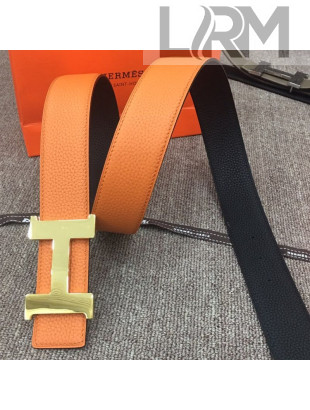 Hermes Saddle Reversible Calfskin Belt 38mm with H Buckle Belt Orange 2019