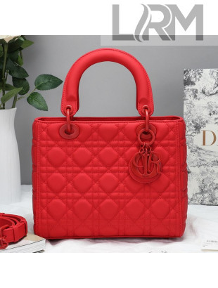 Dior Lady Dior Top Handle Bag in Ultra-Matte Cannage Calfskin Red 2019