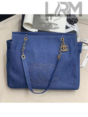 Chanel Vintage CC Denim Shopping Bag Blue/Gold 2021
