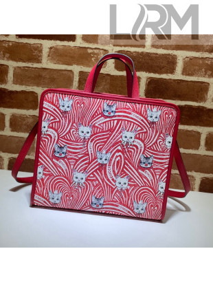 Gucci Children's GG Cat Print Tote Bag 630542 Beige/Pink 2021