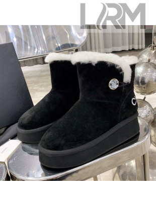 Chanel Suede Wool Short Boots with Buckle Black 2020