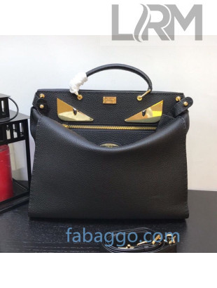 Fendi Men's Peekaboo Iconic Fit  Bag Bugs Tote Bag in Black Leather 01 2020